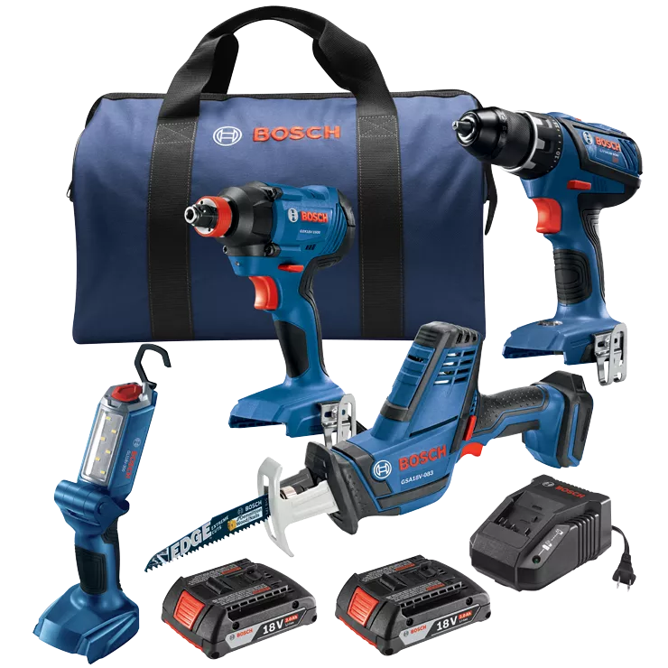 18V 4-Tool Combo Kit with Compact Tough 1/2 In. Drill/Driver, 1/4 In. and 1/2 In. Two-in-One Bit/Socket Impact Driver, Compact Reciprocating Saw and LED Worklight-GXL18V-496B22-Kit