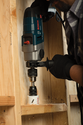 HD18-2_Drilling into Wood_BiMetal Hole Saw 1/2 In. 2 Speed Hammer Drill