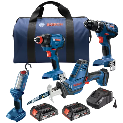 18V 4-Tool Combo Kit with Compact Tough 1/2 In. Drill/Driver, 1/4 In. and 1/2 In. Two-in-One Bit/Socket Impact Driver, Compact Reciprocating Saw and LED Worklight-GXL18V-496B22-Kit