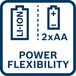 Power flexibility - works with Bosch's 3.7V Lithium-Ion 1.0 Ah battery or two AA batteries.