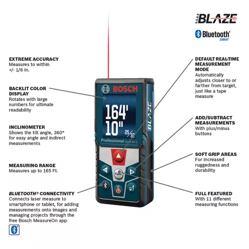 BOSCH 0601072U00 Laser Measure GLM 50-27 CG Professional with 2 x battery  (AA) and protective bag
